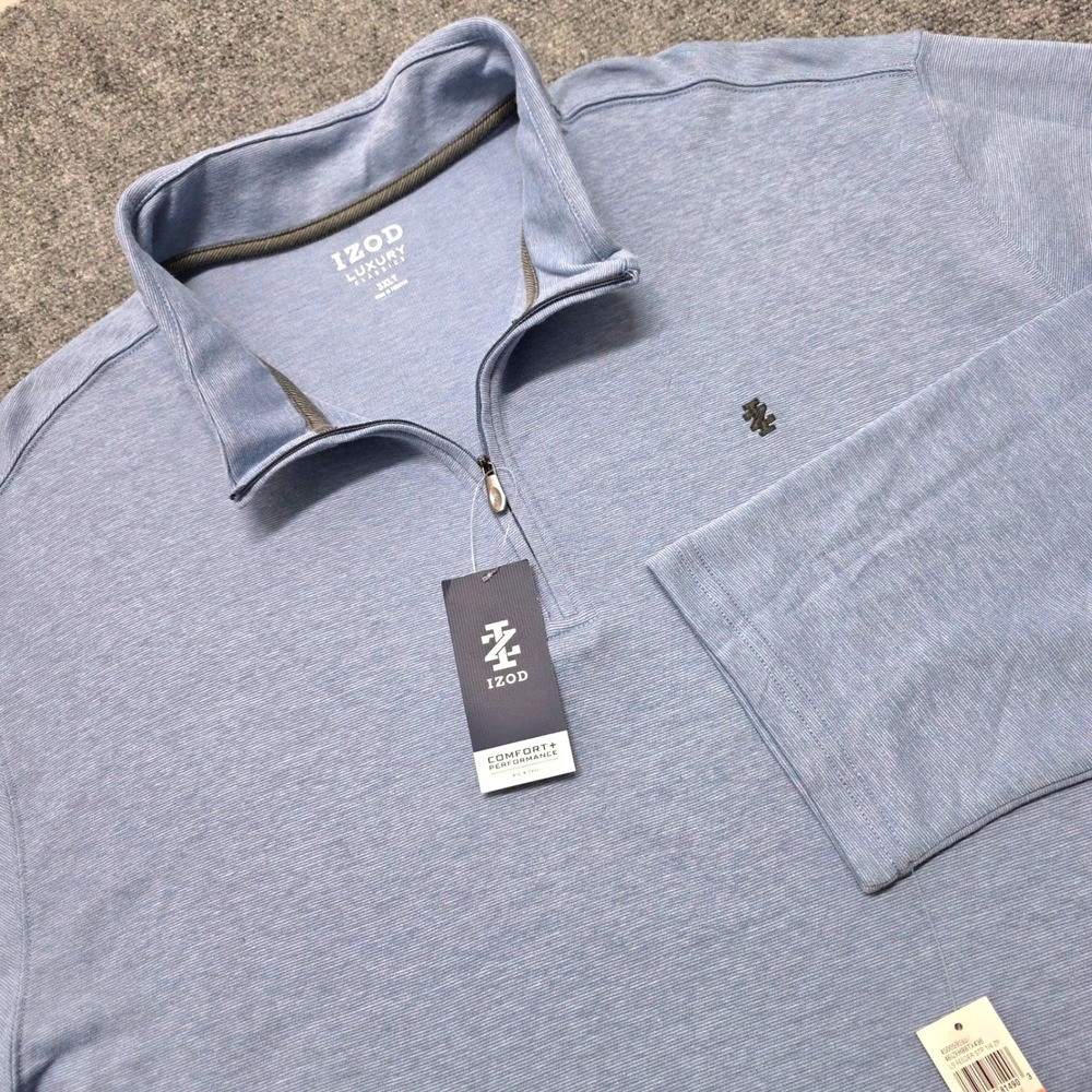 IZOD Men's 3XLT Chambray Blue Feeder Stripe 1/4 Zip Pullover Luxury Classics NEW